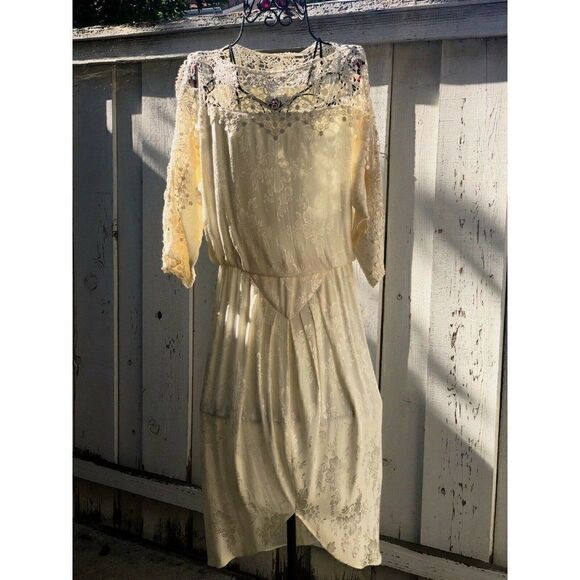 Vintage 80s Denise Fashions Lace Floral Embodied Midi Hi-low Dress 7/8‎ - Picture 1 of 9